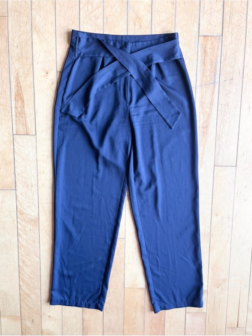 Jacqueline de Yong High‑Waist Tie-Waist Belt Navy Trousers Pants Size 38